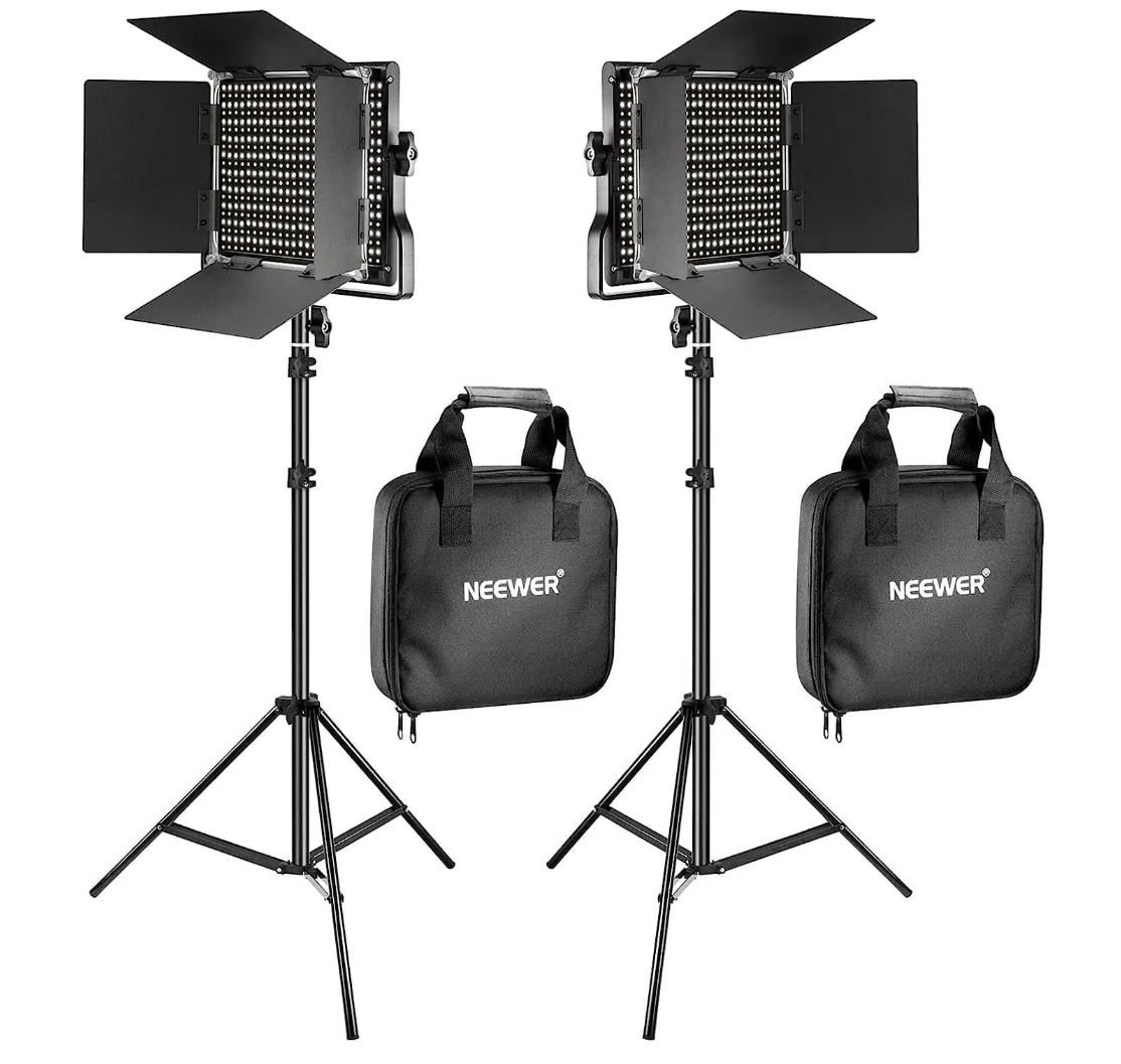 Kit NEEWER avec deux panneaux LED, pieds et sacs