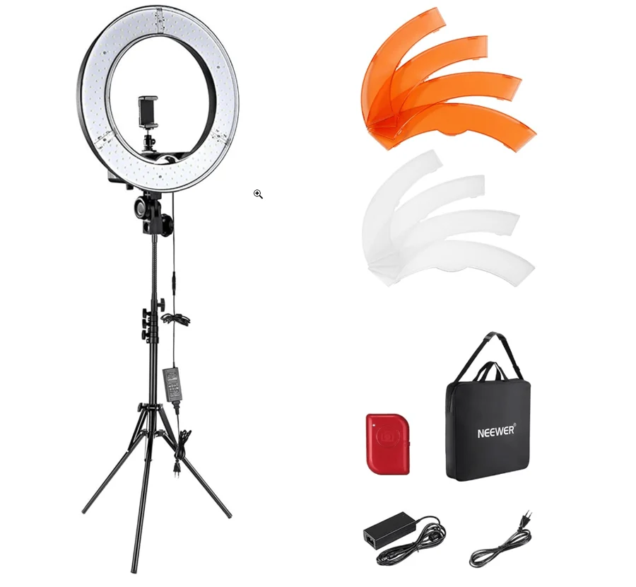 Anneau NEEWER RL-18 sur pied avec ses filtres et accessoires